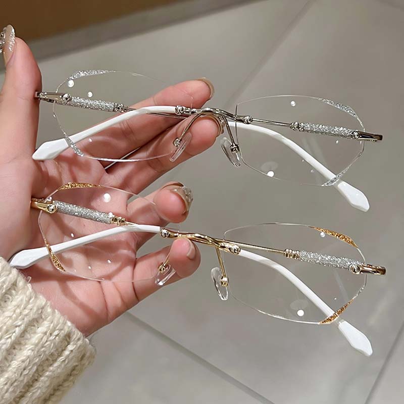 Women Rimless Anti Blue Light Glasses Ultra Light Eyeglasses Diopter 0 To -4.0 Eye Protection Near Sight