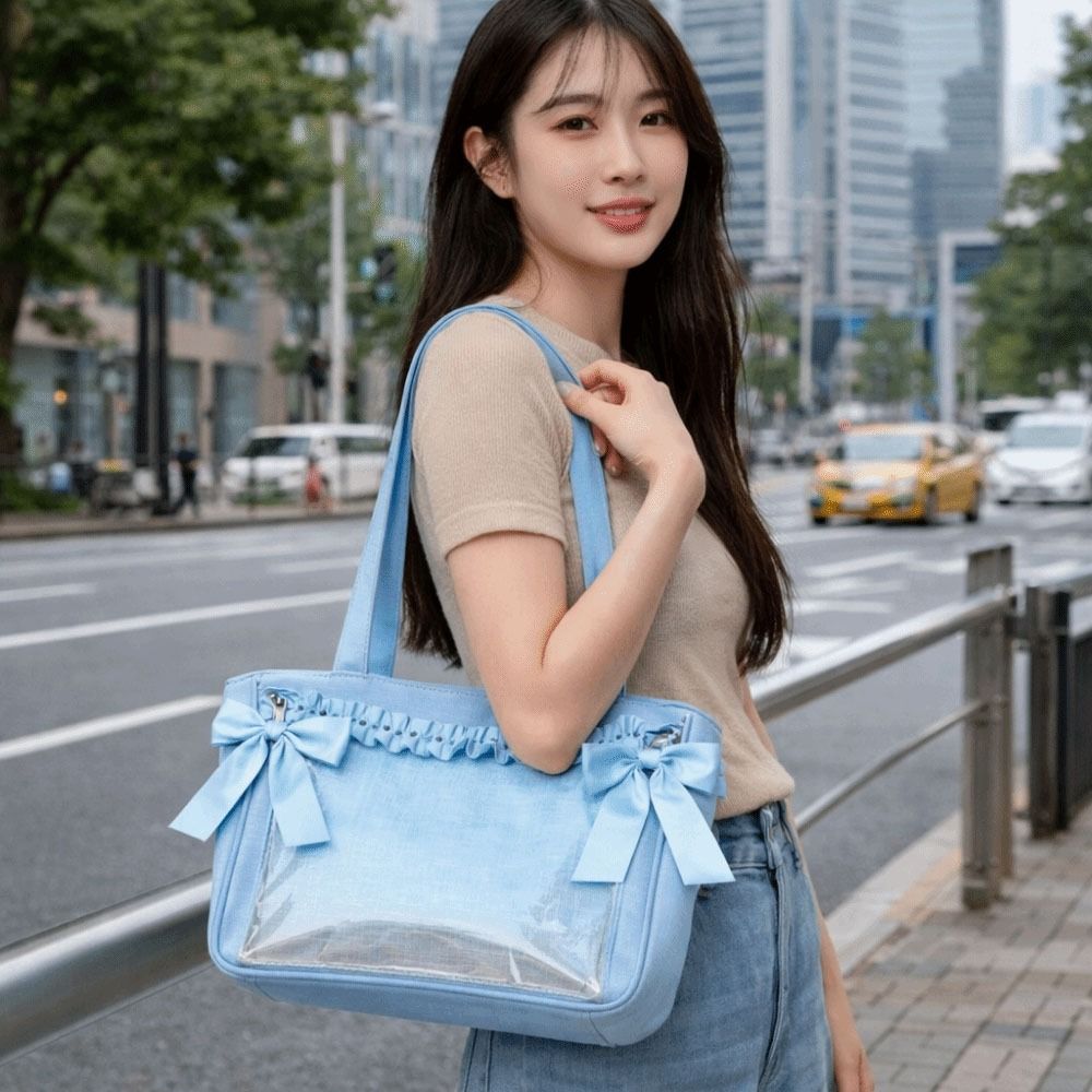 Cute Large Capacity Bow Ita Shoulder Bag Clear Japanese Style Transparent Pocket Itabag Sweet Badge Display Shoulder Bag Ladies