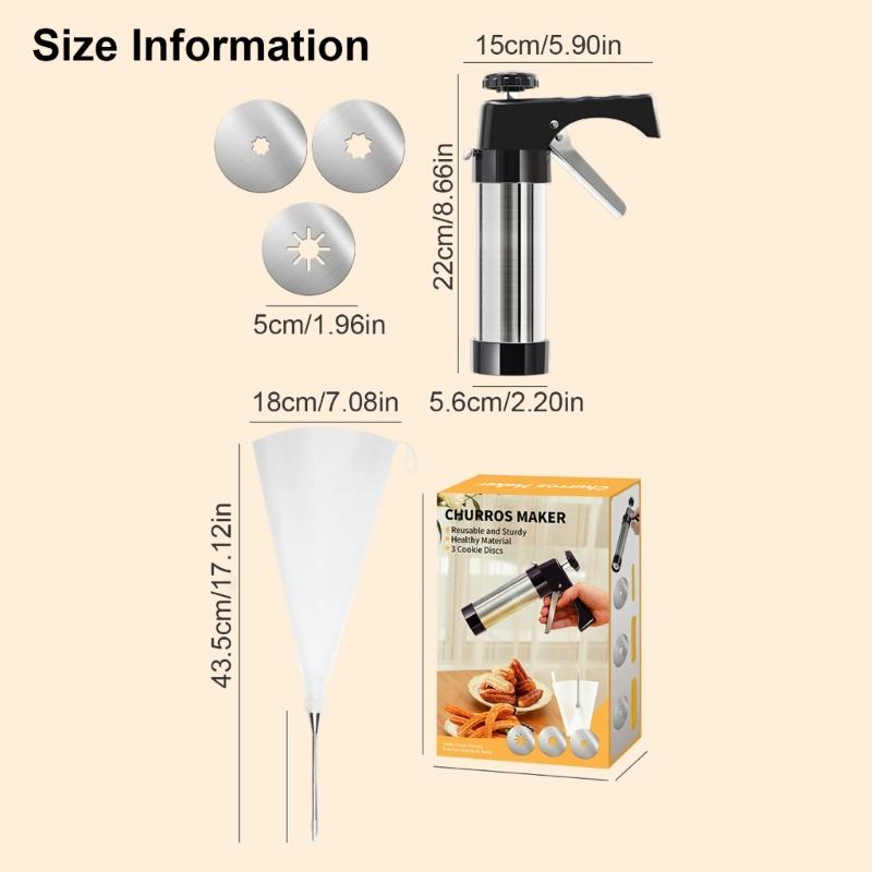 Stainless Steel Spanish Churro Maker Professional Cookie Press Cake Decorating Squeezing Tool Kitchen Accessories