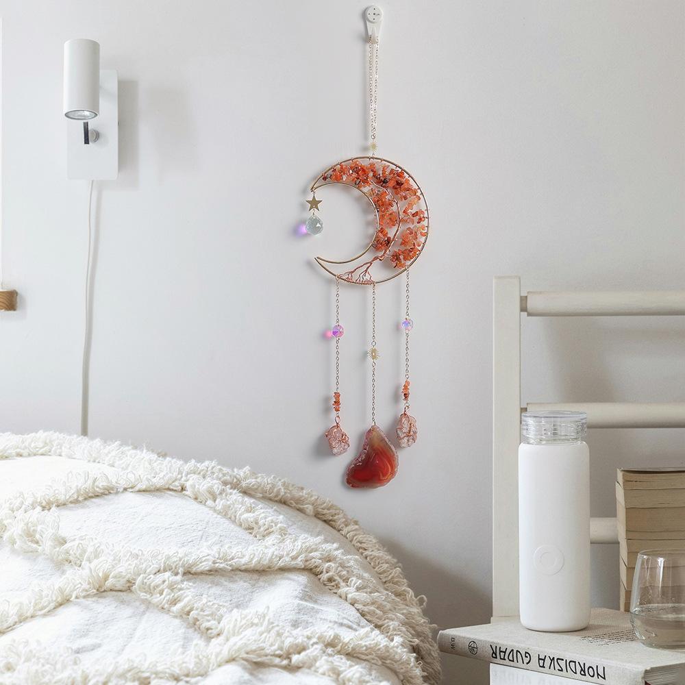 Natural crystal gravel moon chimes handicrafts DIY sun pendant amethyst sun catcher