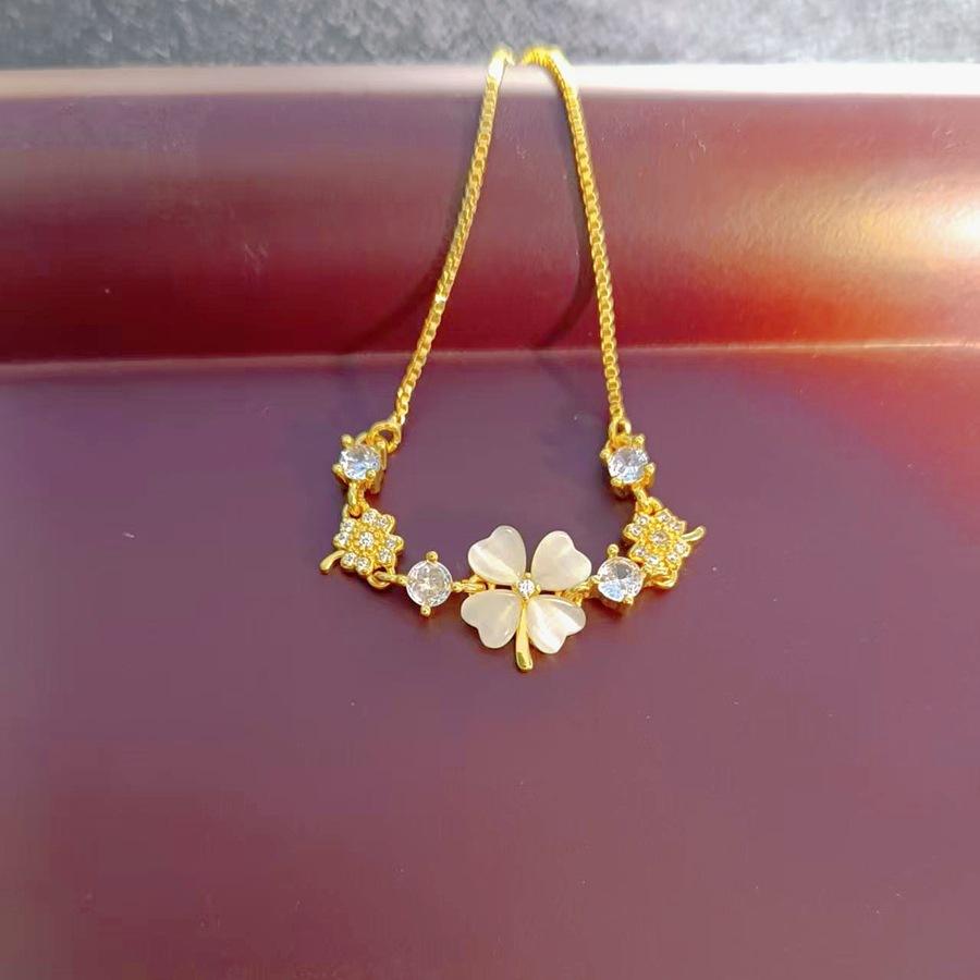 Korean Lucky Four Leaf Clover Bracelet Adjustable Drawstring Fashion Personality Forest Bangle золотой