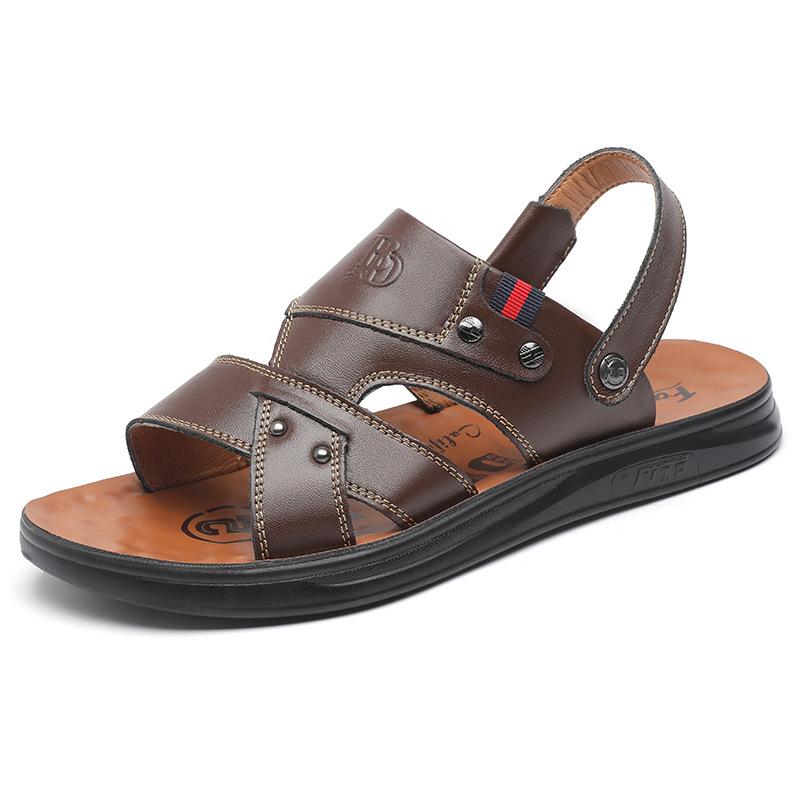 Men's Sandals Summer Leather Soft Sole Non-slip Beach Shoes 2025 New Large Size Casual Wear Cool Slippers