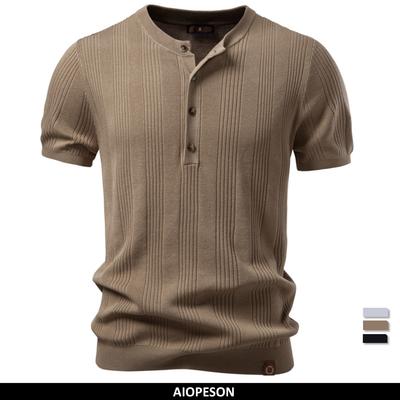 Neues Henley-Neck T-Shirt Herren Weich Atmungsaktiv Kurzarm Lässig Tägliche Kleidung Leichtes Sommer Oberteil für Herren