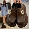 Platform leather loafers spring shallow mouth single shoes women's 2025 new women's shoes heightening black British style small leather shoes