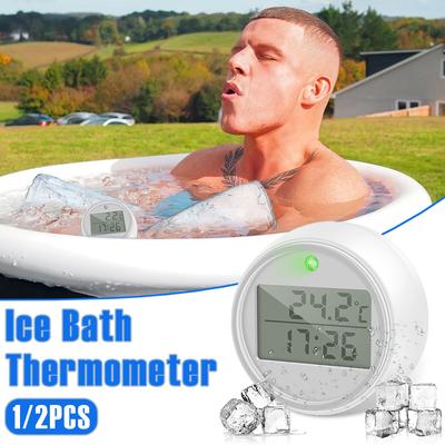 1/2Pcs 2 In 1 Floating Ice Bath Thermometer IP66 Waterproof Digital Cold Plunge Thermometer with Clear Display Flashing Light