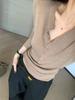 Women's Slim Fit Solid Knit Pullover with Tie-Knot Collar - Casual Imitation Wool Base Layer for Autumn