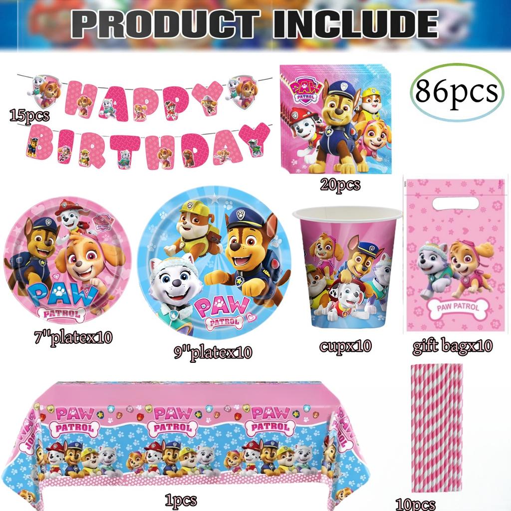 PAW Patrol Doğum Günü Süslemeleri Skye Tek Kullanımlık Sofra Takımı Seti Köpek Masa Örtüsü Tabak Hediye Çantası Bebek Partisi Çocuk Hediyesi Parti Malzemeleri
