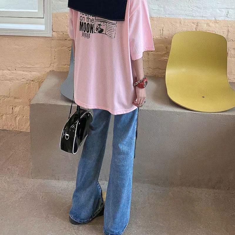 Contrasting Colors Spliced Bootcut Trousers Women's Clothing High Street Denim Pants Chic Zipper Wide Leg Casual Vintage Jeans