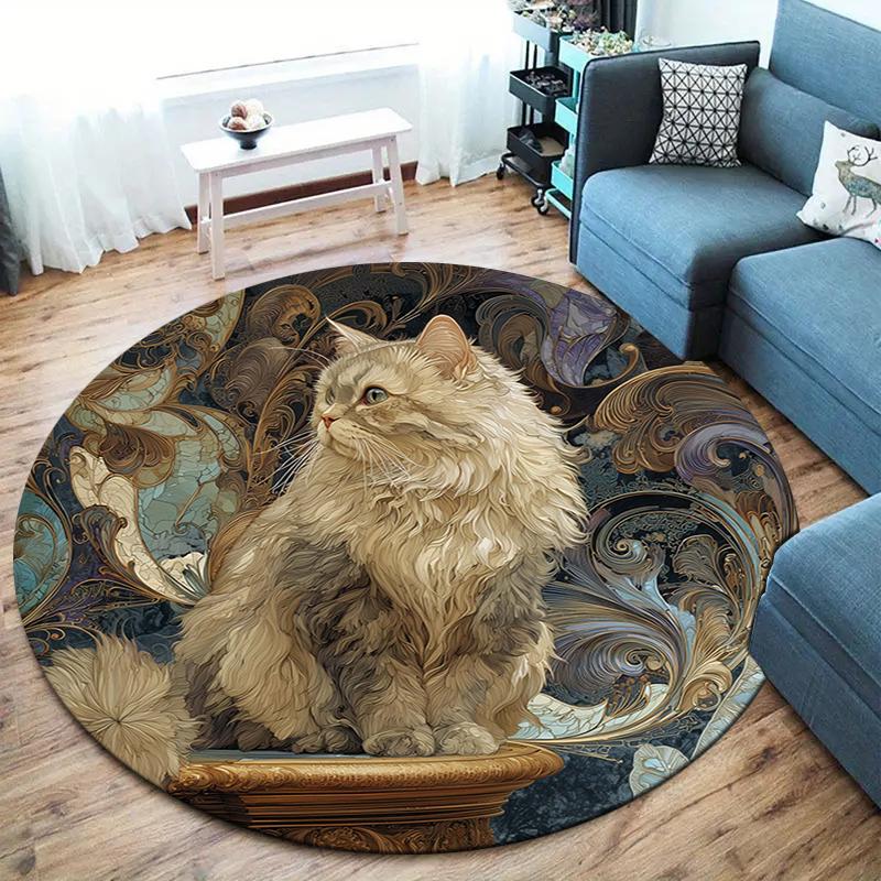 

Elegant cats Round Area Rug,Carpet Rug for Living Room Bedroom Sofa Playroom Decor,Non-slip Floor Mat 80cmx80cm