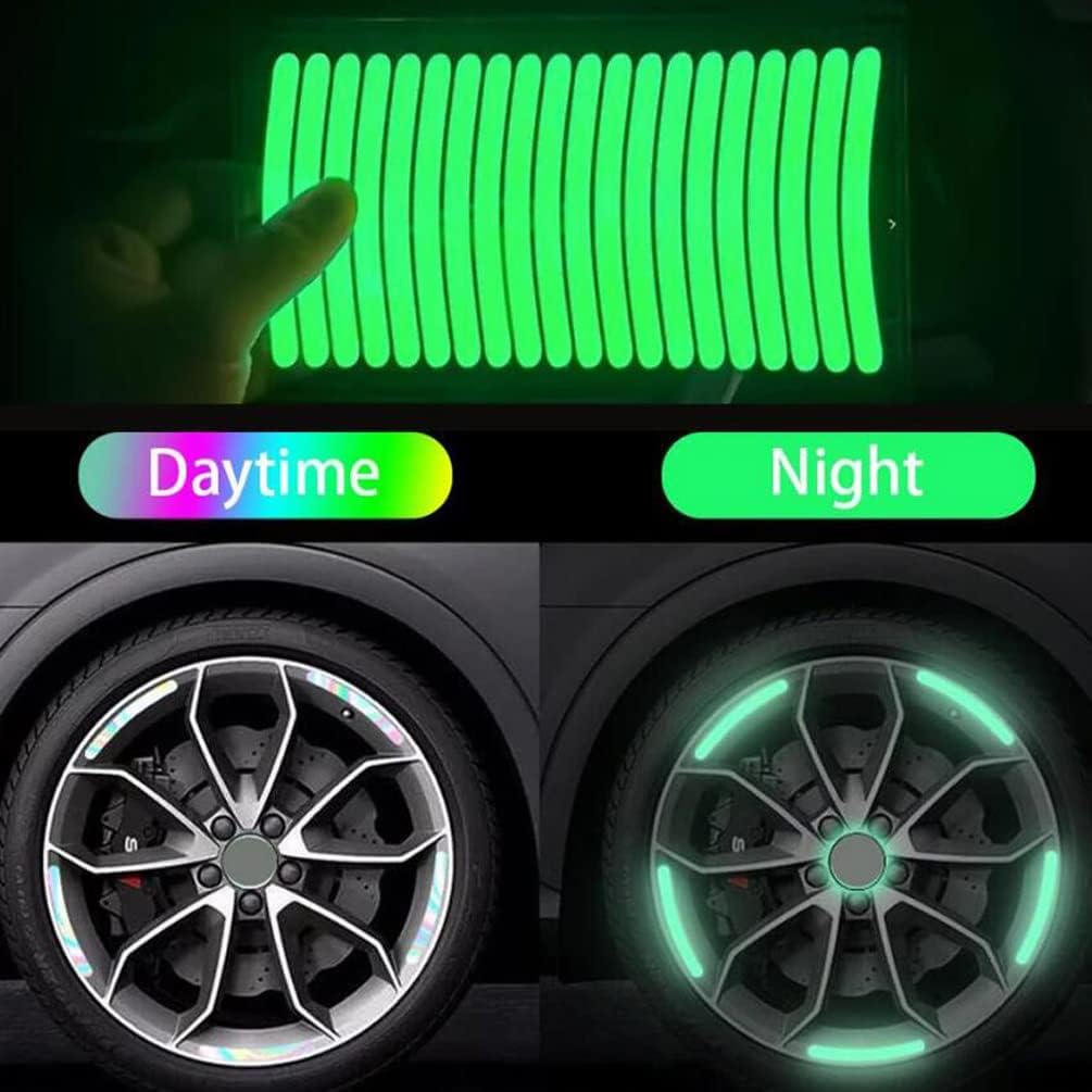 20PCS Night Driving Luminous Car Stickers, Highly Reflective Wheel Stickers Decorative Universal Car Bike Motorcycle Truck