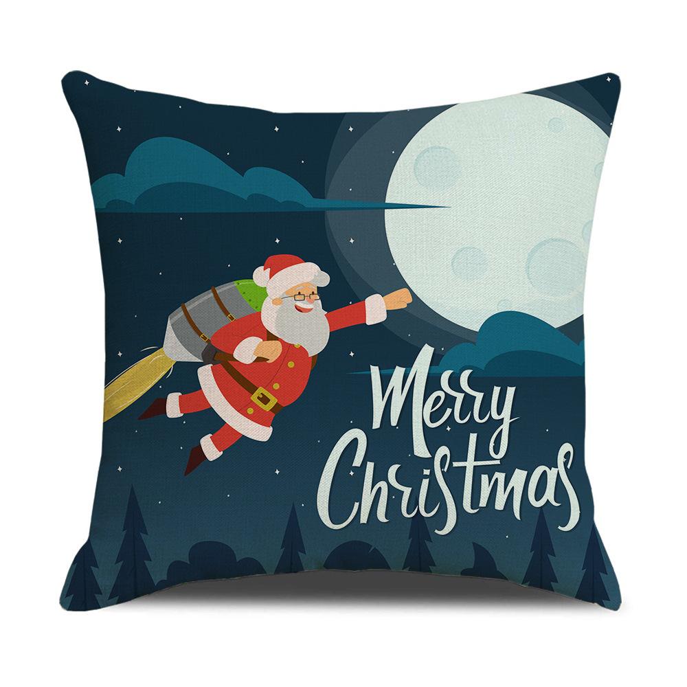 Christmas Pillow Cover Christmas Pillow Linen Cartoon Print Holiday Home Bed Cushion Cover