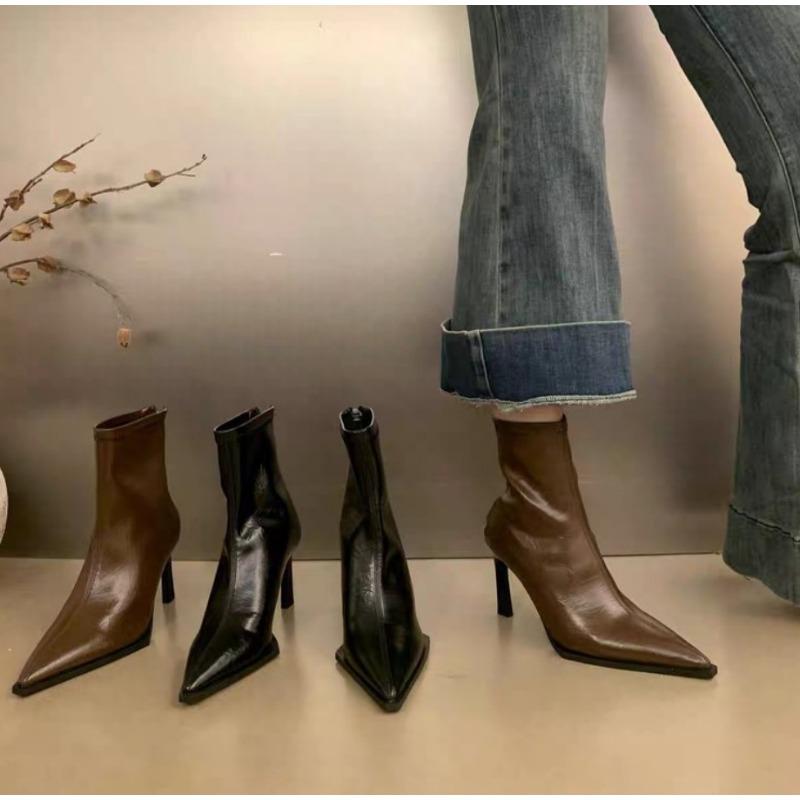 Fashion 2025 Spring Pointed Toe Women Modern Ankle Boots Fashion Soft Leather Short Booties Concise Stiletto High Heels Shoe Botas Mujer