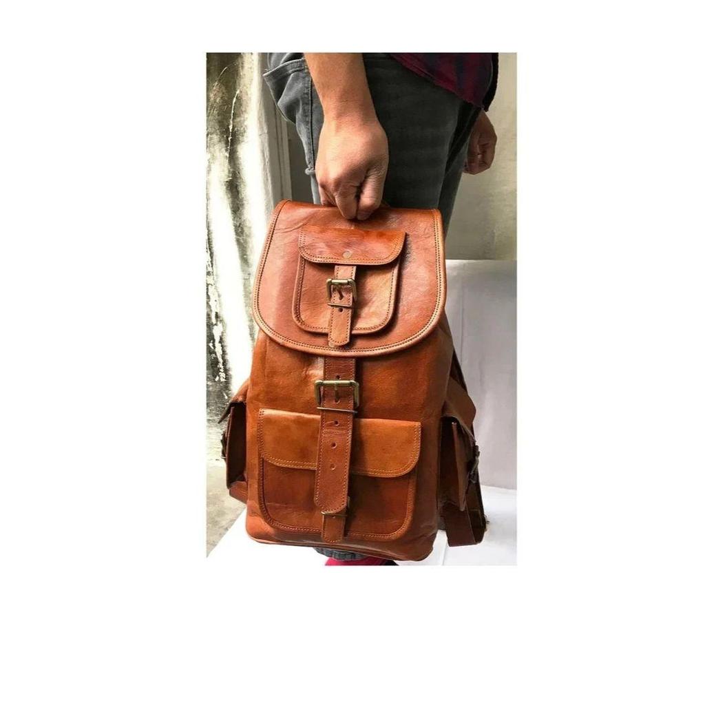 Leather Bag Genuine Backpack Rucksack Men's Laptop Brown New Travel Vintage