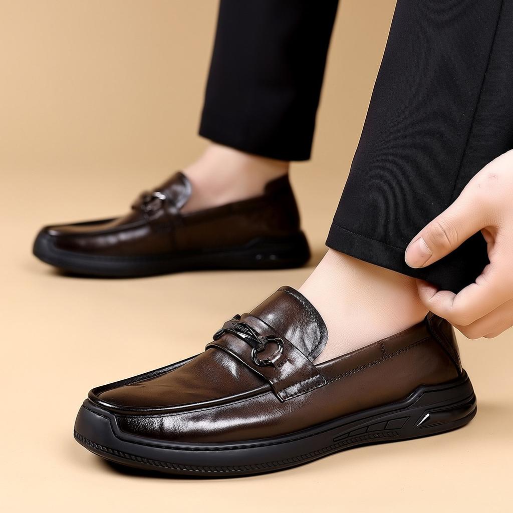 Men's shoes loafers with soft soles and soft surfaces, driving with one foot, lazy shoes, men's casual leather shoes