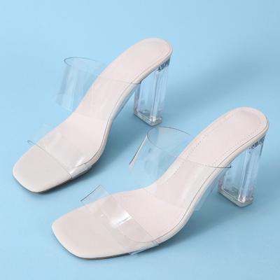Mode 2024 Été Nouveaux Sandales à Talons Hauts Polyvalentes à Bout Ouvert à Bout Carré Transparents Sexy et Confortables à Porter à l'Extérieur