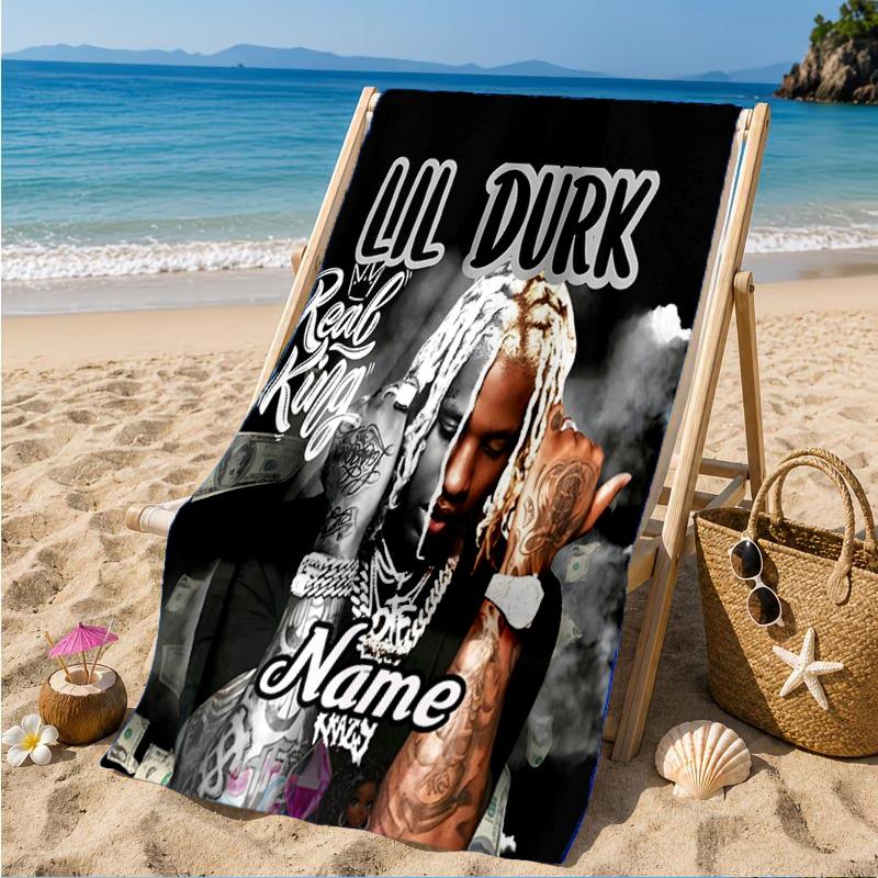 Custom Name Hip Hop Heart In Space Adventure Microfiber Beach Towel, Lightweight for Summer Travel, Swimming Pool Fan Gift