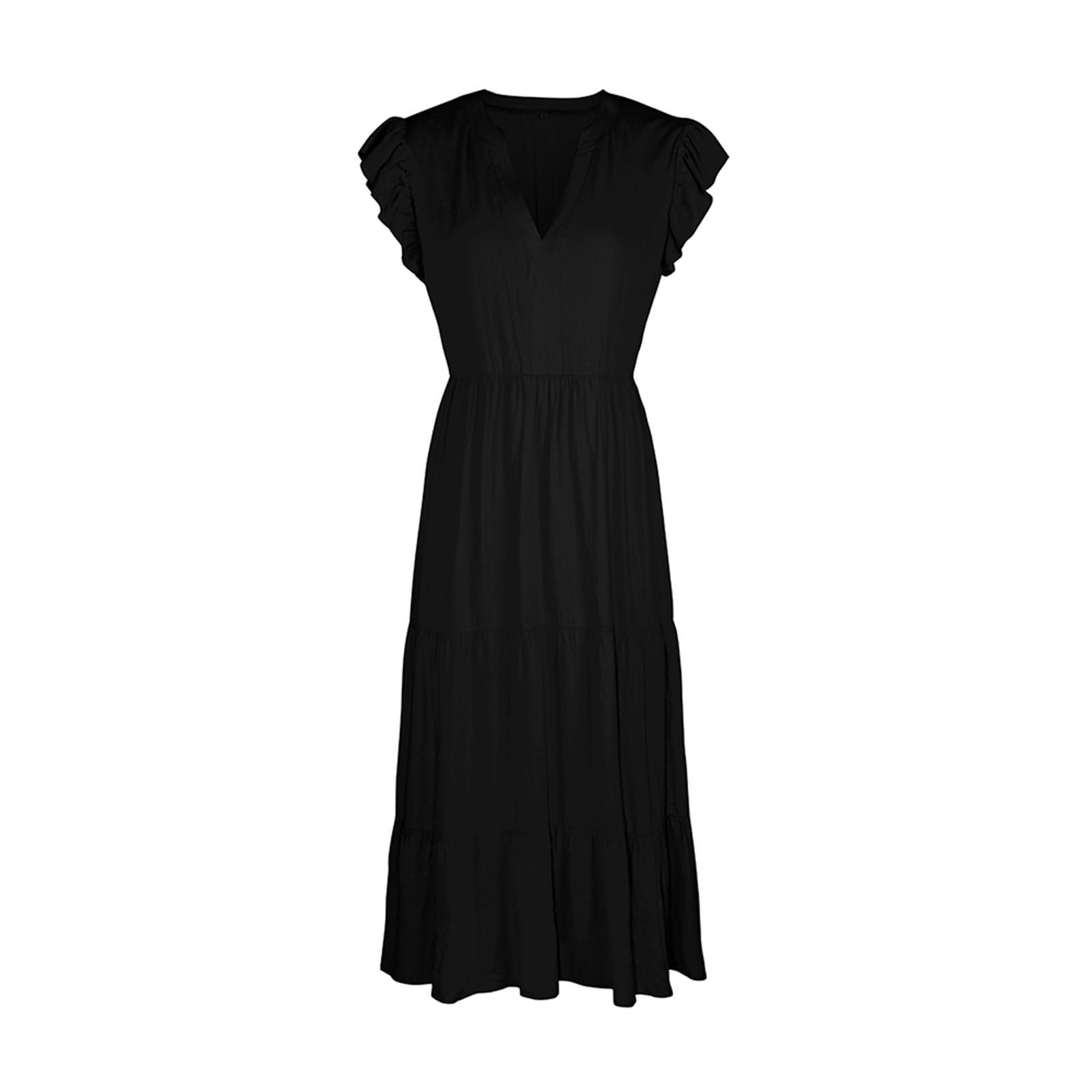 Женское весеннее и летнее платье с v-образным вырезом и крестиком в горошек с кружевным — фото 6