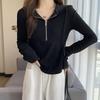 Beige Wool Hooded Sweater: Women's Spring & Autumn 2025 Half-Zip Long-Sleeve Top