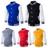 Chaqueta de otoño-invierno para hombre, cuello alto, color a juego, un solo pecho, manga larga, cárdigan a rayas, bolsillo, corte ajustado, abrigo de béisbol de longitud media