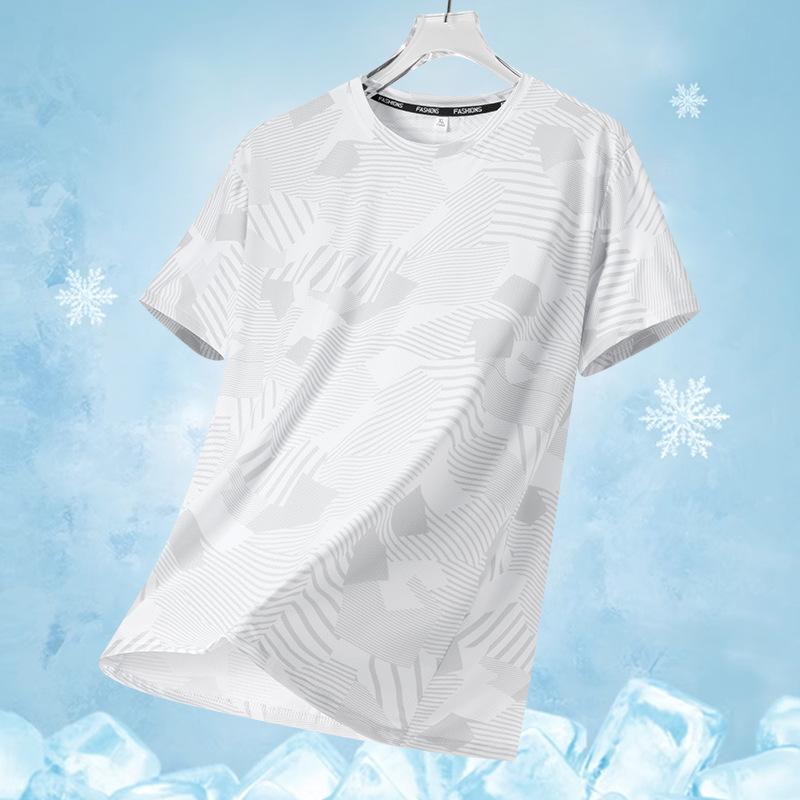 Pánské tričko s krátkým rukávem na léto, tenký design pro sport a volný čas, pánské tričko s polovičním rukávem z ledového hedvábí, pánský gradientní top