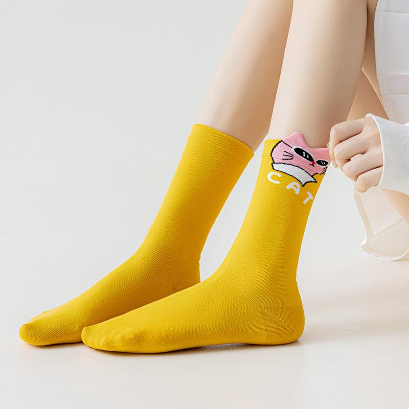 5 Pairs of Female Spring and Summer Trend Cartoon Tube Socks
