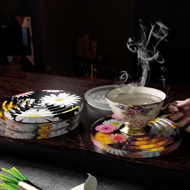 Poppy DIY Crystal Epoxy Coaster Silicone Mold - Half-Moon Stripes Round Resin Display Stand