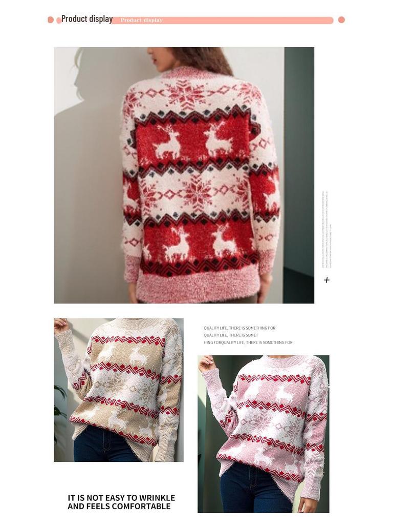 2024 Women's European and American Knitted Christmas Sweater Pullover