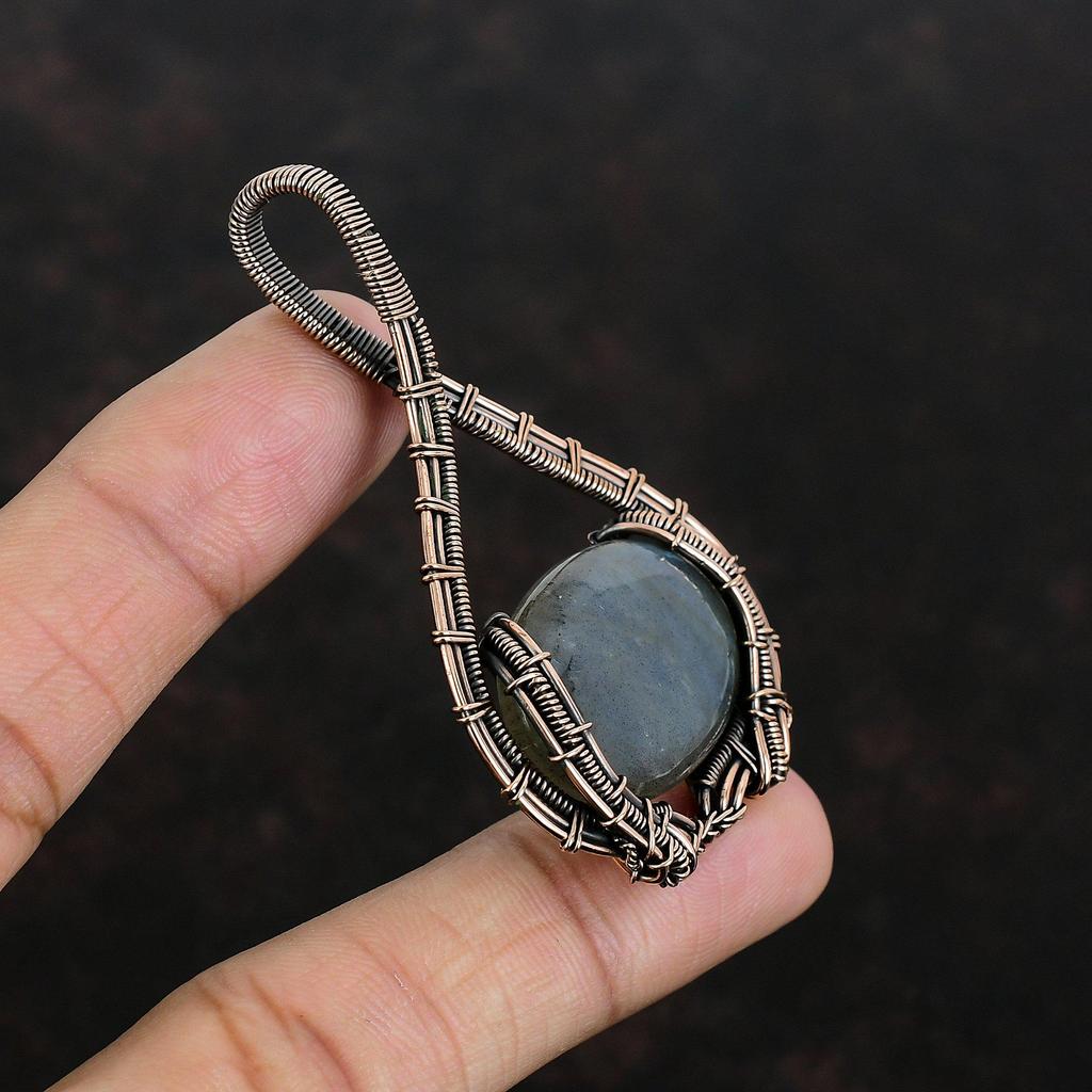 Labradorit Anhänger Kupferdraht umwickelt Edelstein Schmuck Handgefertigt Kupferanhänger Einzigartiges Design Schmuck Drahtumwickelter Anhänger Geschenke für Mutter