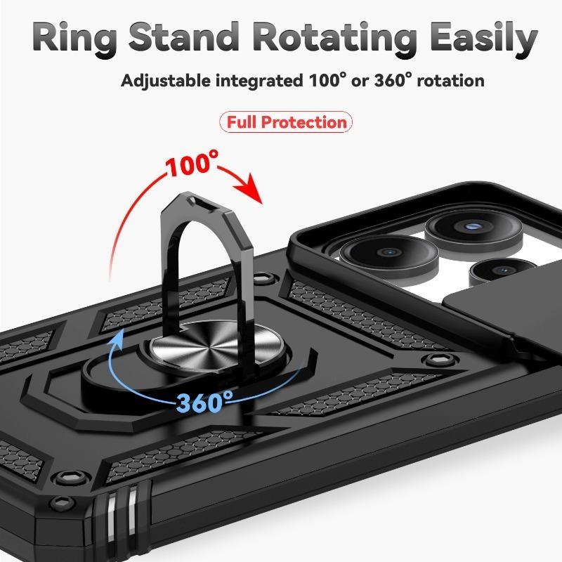 Suitable for Xiaomi Redmi Note 10 11 13 14 Pro Phone Case Car Magnetic Ring Bracket Sliding Camera Lens Armor Shockproof Case