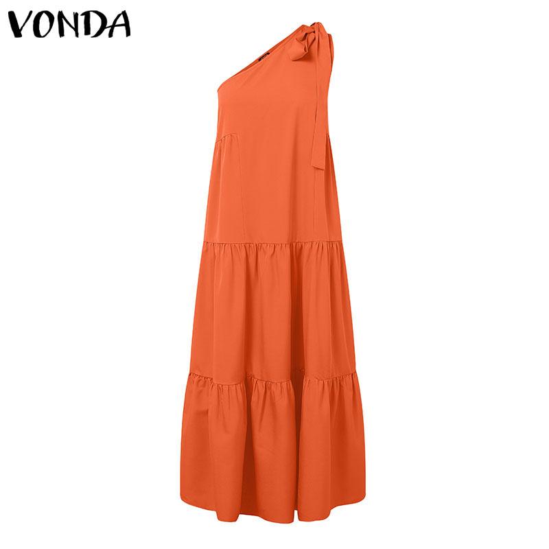 

VONDA Женское одно плечо Бандажное без рукавов вечернее плиссированное макси платье M оранжевый