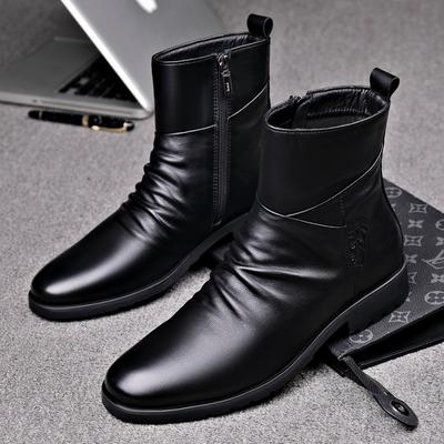 Echt Leer Heren Laarzen Hoge Kwaliteit Koeienhuid Lederen Laarzen Mode Hoge Top Motorlaars Heren Zakelijk Casual Dress Laarzen