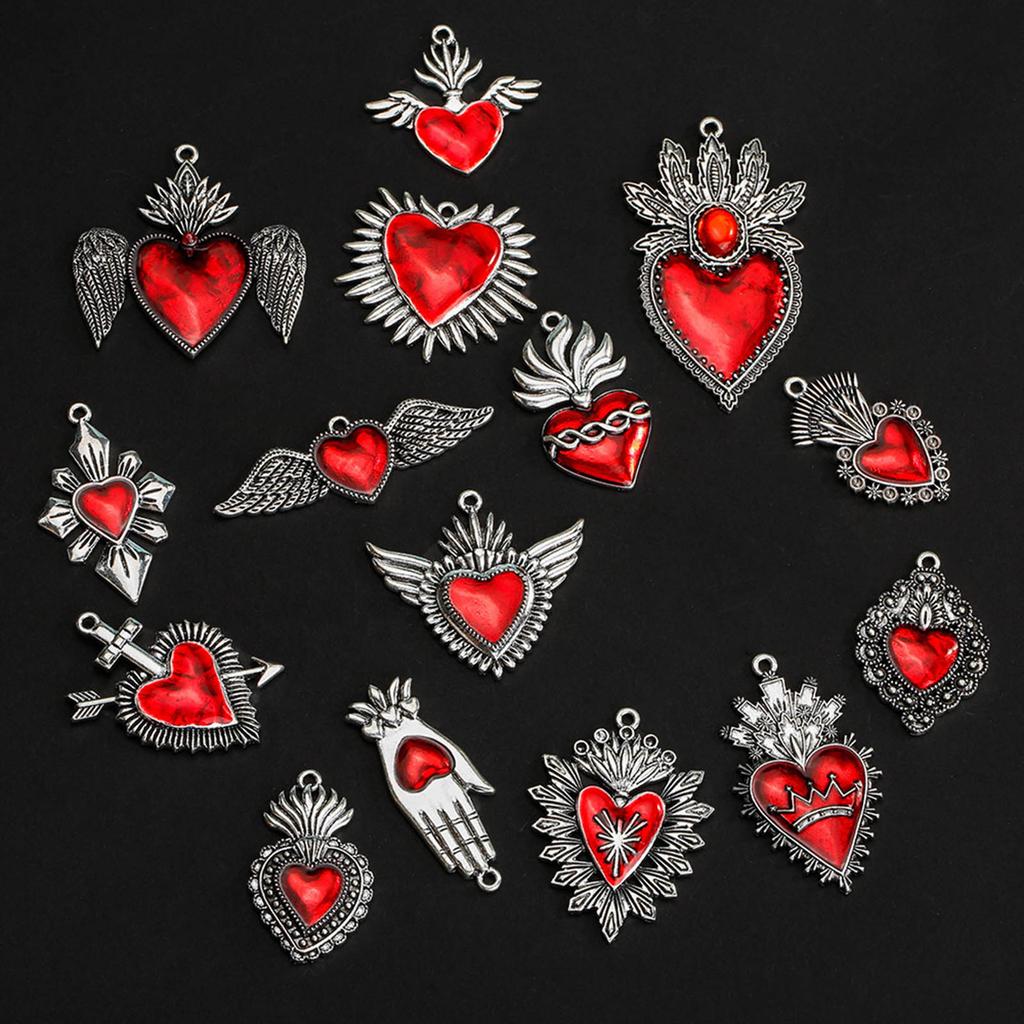 Pack of 15 Heart Pendant Alloy Material Heart Embellishments Gothic Heart Accessories for DIY Bracelet Jewelry Crafts