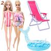 4 Przedmioty Akcesoria do Kostiumów Kąpielowych dla Lalki 2x Kostium Kąpielowy Bikini 1x Leżak Plażowy 1x Nadmuchiwany Koło do Pływania 30CM Ubranka dla Lalki 11,8 Calowa Zabawka Lalka