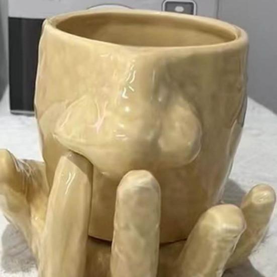 410ml Ceramic Mug Set with Cup Holders Funny Nose-Picking Design Tea Coffee Cup Home Kitchen Drinkware