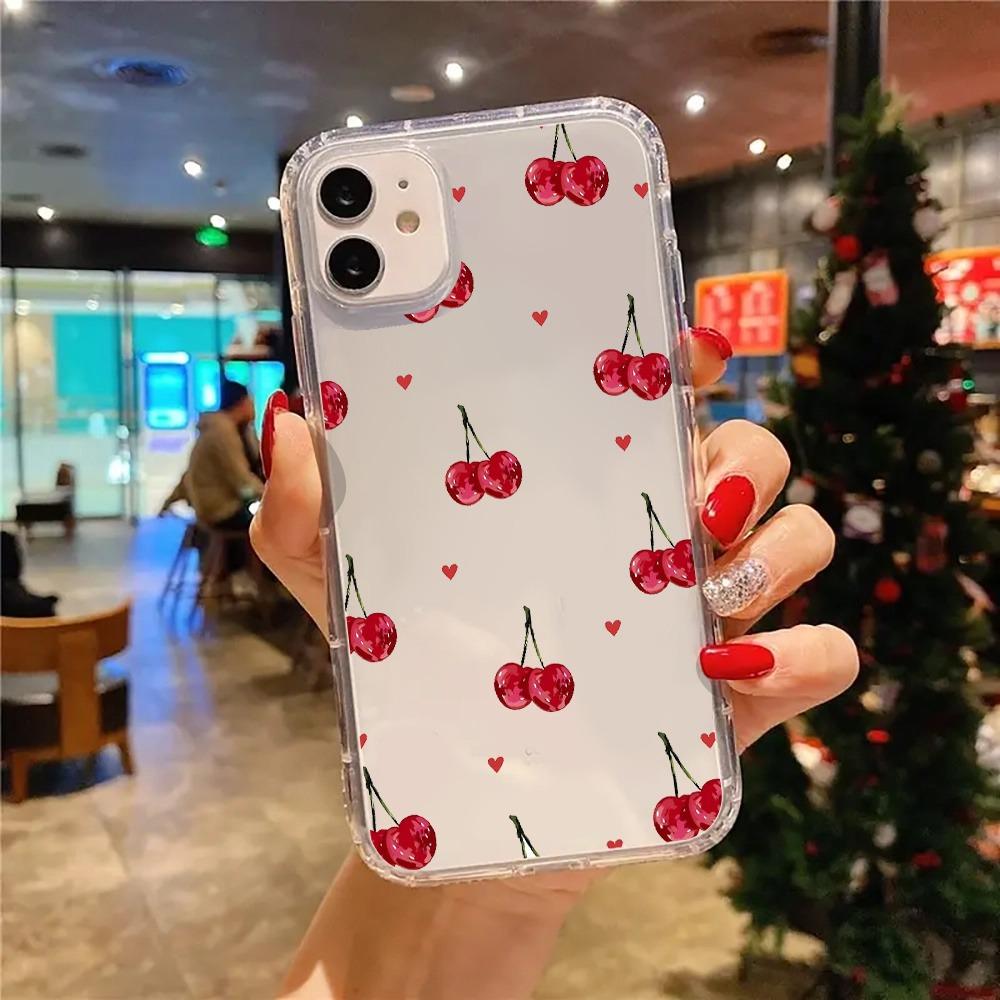 Pink Cherries Heart Coquette Clear Phone Case for iPhone 17 16 11 13 15 14 12 Pro Max 7 8  Plus XS X XR 17 Air Transparent Cover