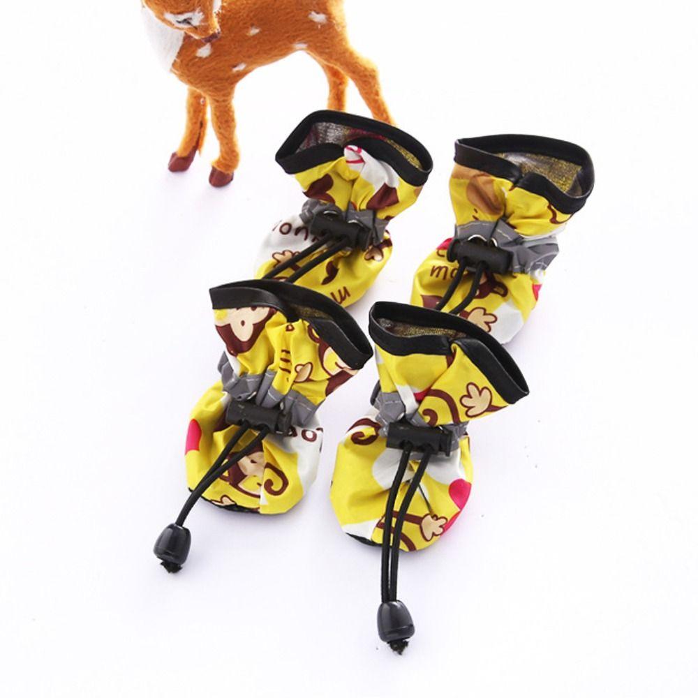 4 Stück Neue Stoff Gummi Haustierstiefel Schuhe Rutschfest Gelb Rosenrot Blau Kleiner Welpen Socken Schuhe Verstellbar Haustierbedarf Welpen Hund