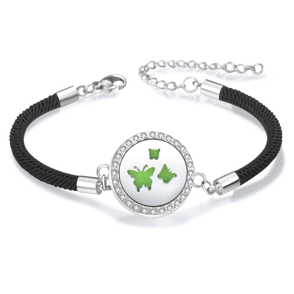 Diamond Inlaid Aroma Diffuser Bracelet: Adjustable Black Rope Wristband for Women