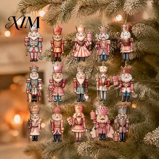 Festive Wall Hanging Decorations Christmas Nutcracker Ornaments for Tree, Wooden Soldier Tree Indoor Ornament Set Decoration, 2D Flat Pendants