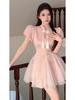 Summer Style National Wind Qipao Dress - Short-Sleeved, Waist-Cinched, Fluffy Skirt for Women