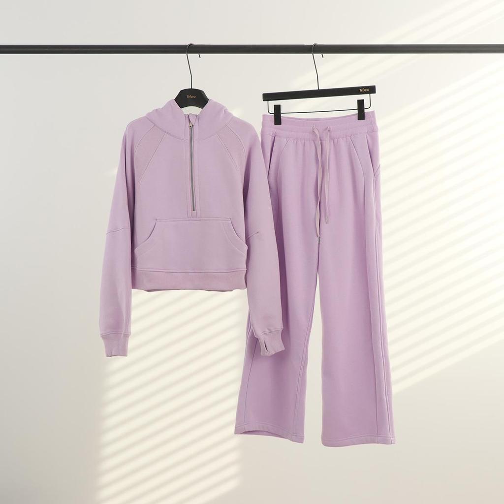 Women's Fleece Half-Zip Hoodie Set: Versatile for Yoga, Cycling, and Casual Wear.