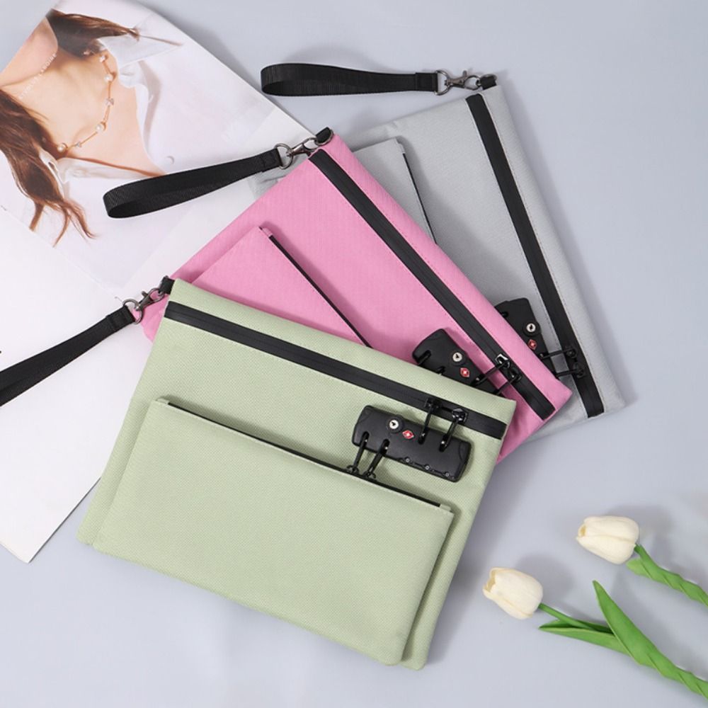 Waterproof Locking File Pouch Password Lock Passport Wallet Document Storage Bag Business Use