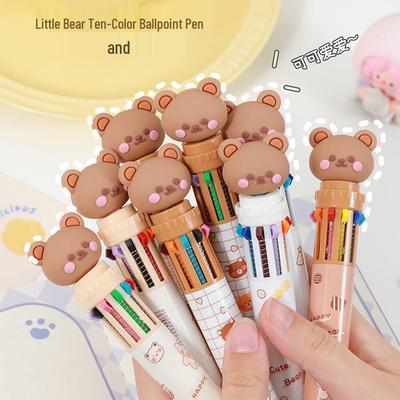 Cartoon Multi-Color Ballpoint Pen - 10 Colors for Students