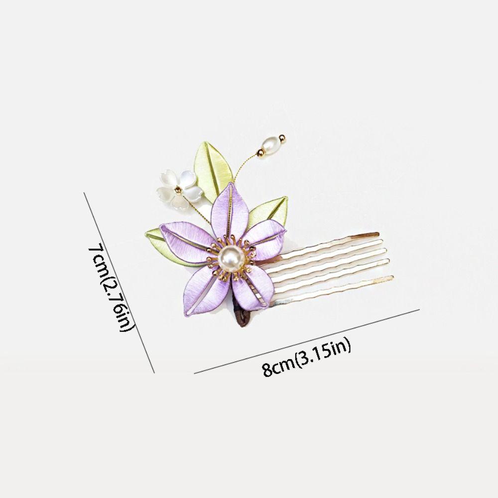 Hair Comb Chinese Style U-shaped Hair Stick U Shape Cloth Velvet Flower Hair Clip Vintage Pearl Hanfu Headwear For Girl