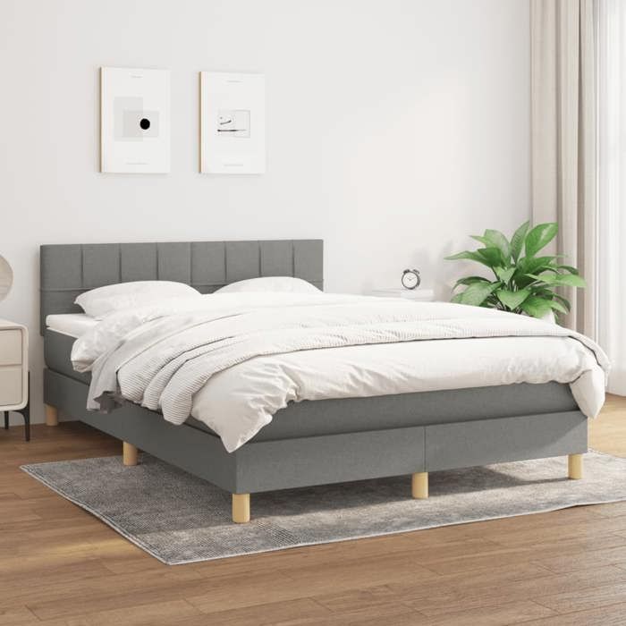3140610 vidaXL Divan Bed with Mattress Dark Grey 140x190cm Fabric