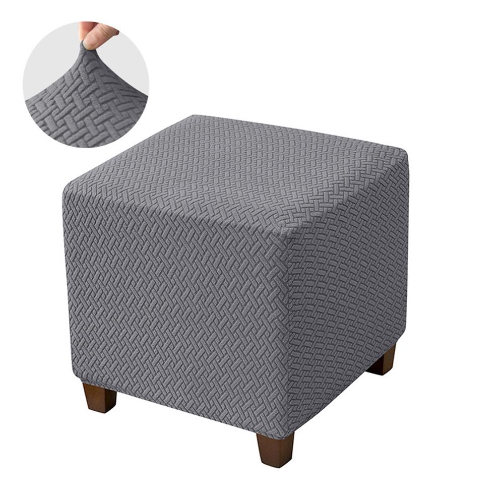 

New Solid Color Jacquard Ottoman Cover Elastic Velvet Square Stool Cover Soft T-Shape Footstool Case Living Room темно-сірий колір