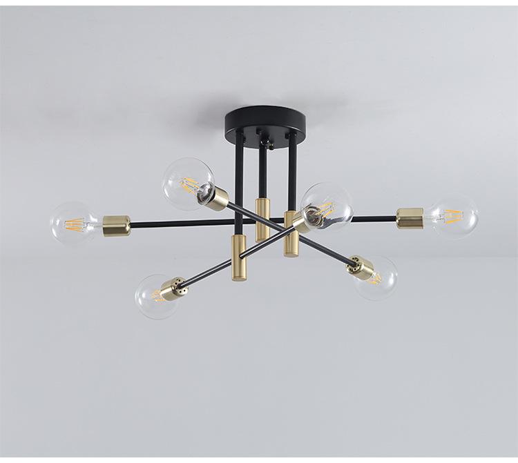 Nordic Minimalist Branch-Chandelier: Black & Gold LED Ceiling Light for Living Room, Bedroom, or Study