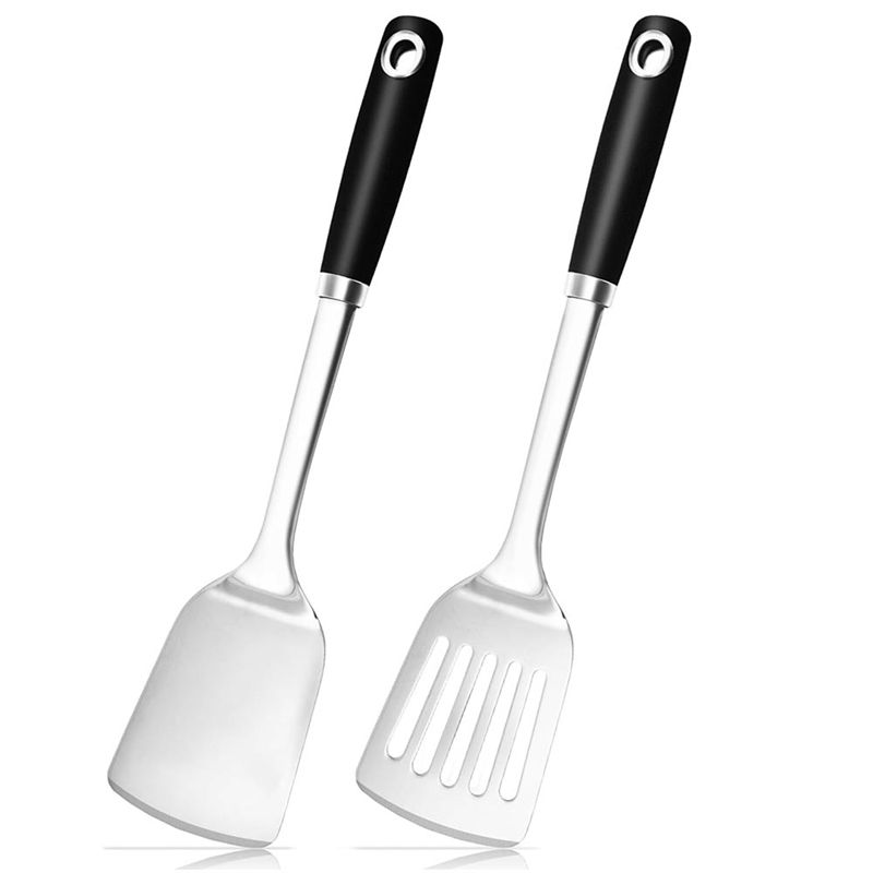 

AEE4-2Pcs 14.3Inch Spatula Set, Stianless Steel Heavy Duty Turner & Slotted Spatula, Kitchen Cooking Utensils Set серебряный