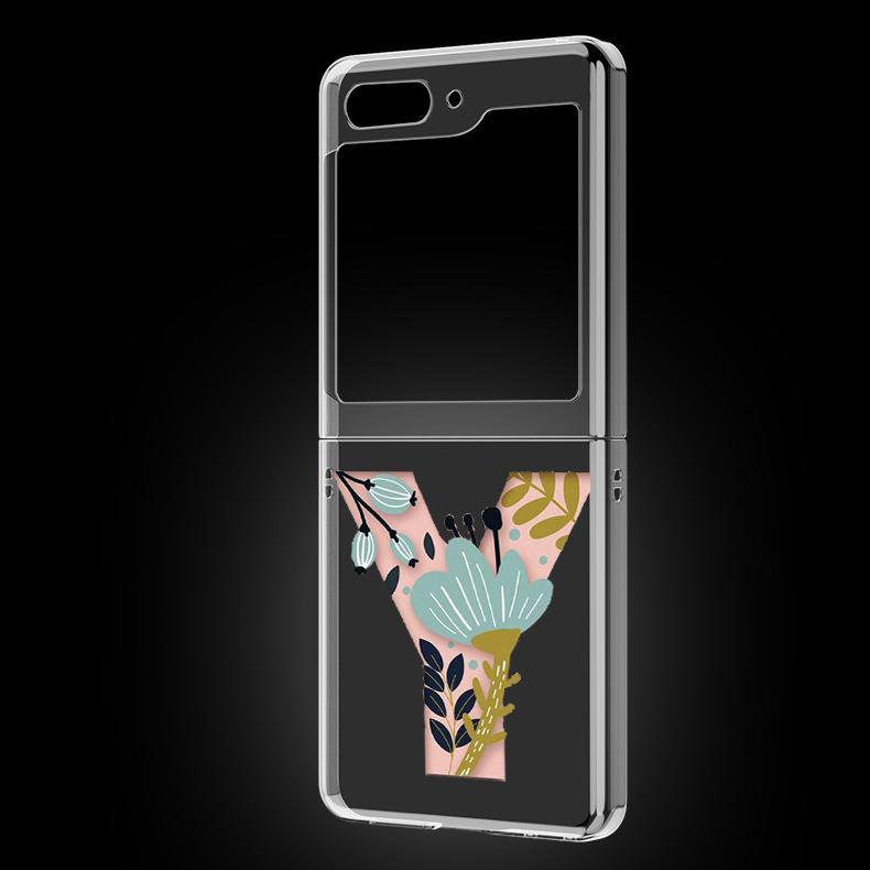 Art Initial Letter A To Z Pink Flowers Phone Case For Samsung Galaxy Z Flip 5 3 4 Folding Shell For Samsung Z Flip3 Flip4 Cover