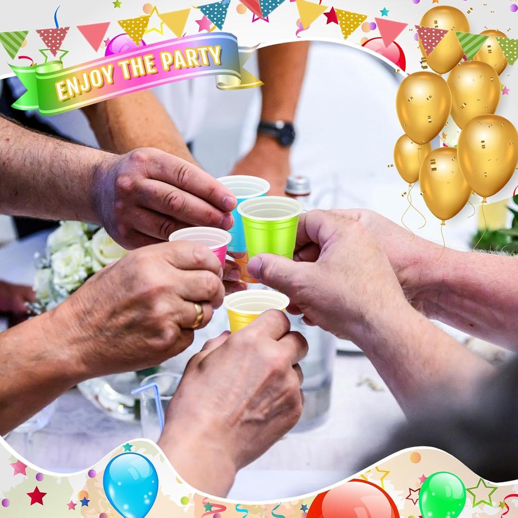 5 Colors 200PCS 2OZ Mini Party Cups Plastic Shot Glasses Red Disposable Cups for Christmas Birthday Wedding Holiday Party