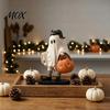 Handcrafted Resin Figures Cute Ghost Statue, Black Cat Holding Pumpkin Bucket Ornament, Whimsical Home Accessories Halloween Figurine for Holiday